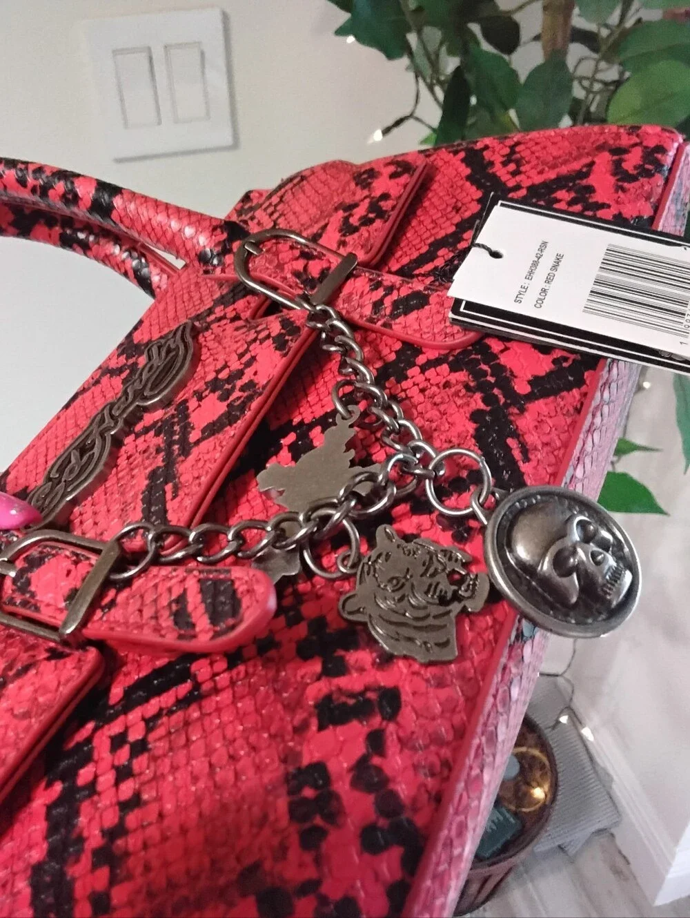 Ed Hardy Red Snake-Print Crossbody & Chaincharm